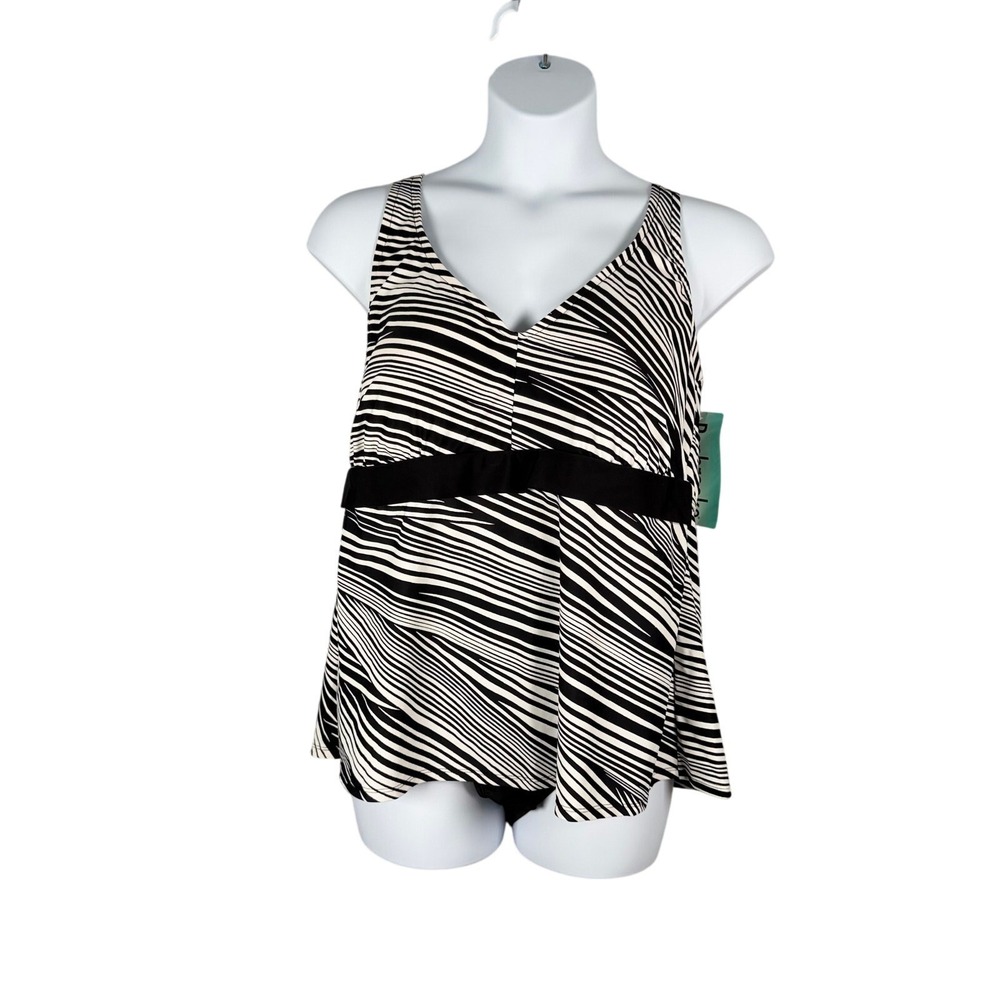 Penbrooke Tankini Womens 22W Black White Stripe Padded Racerback Slimming Brief